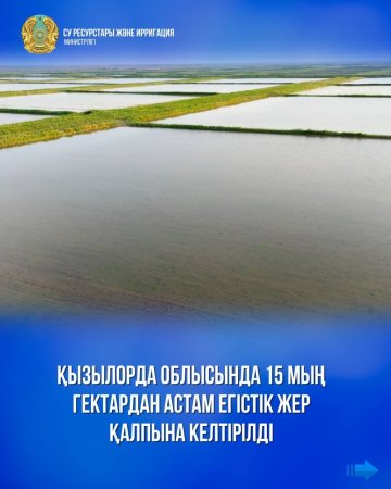 Қызылорда облысында 15 мың гектардан астам егістік жер қалпына келтірілді